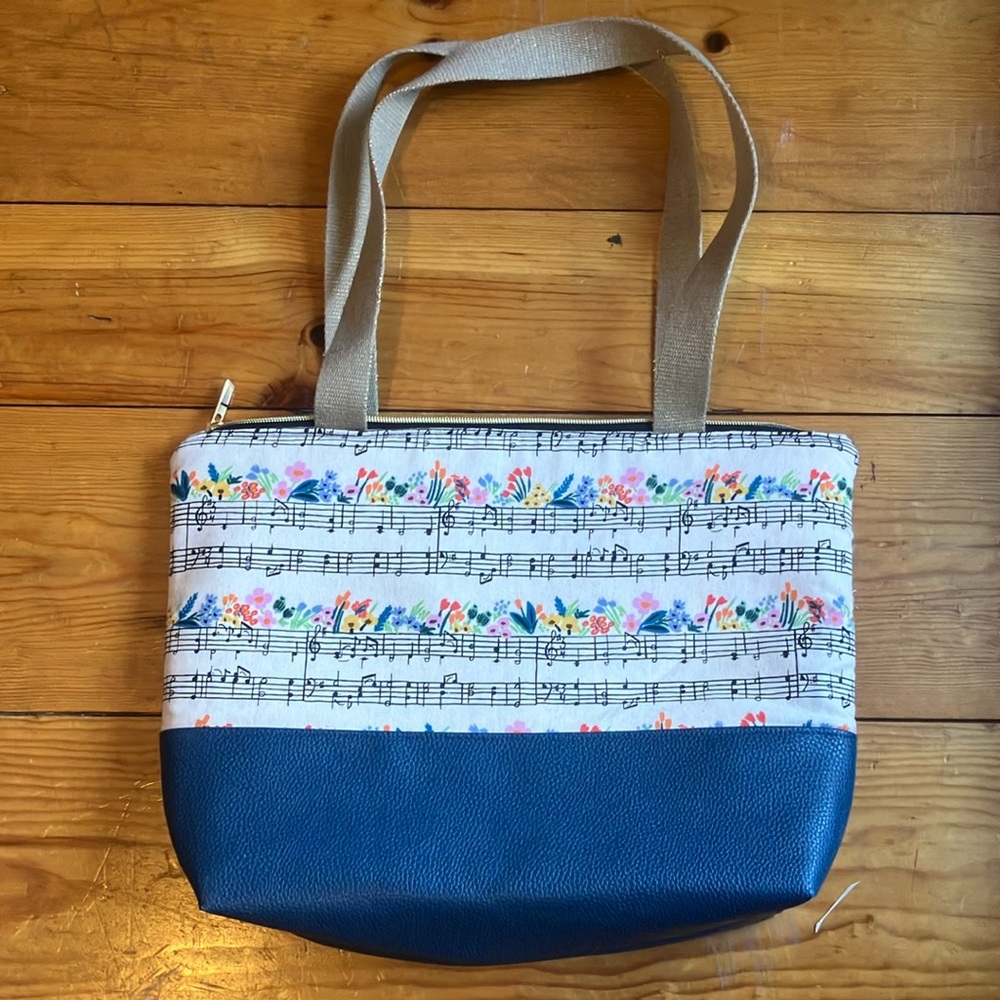 Blue and White Music Note Tote Bag
